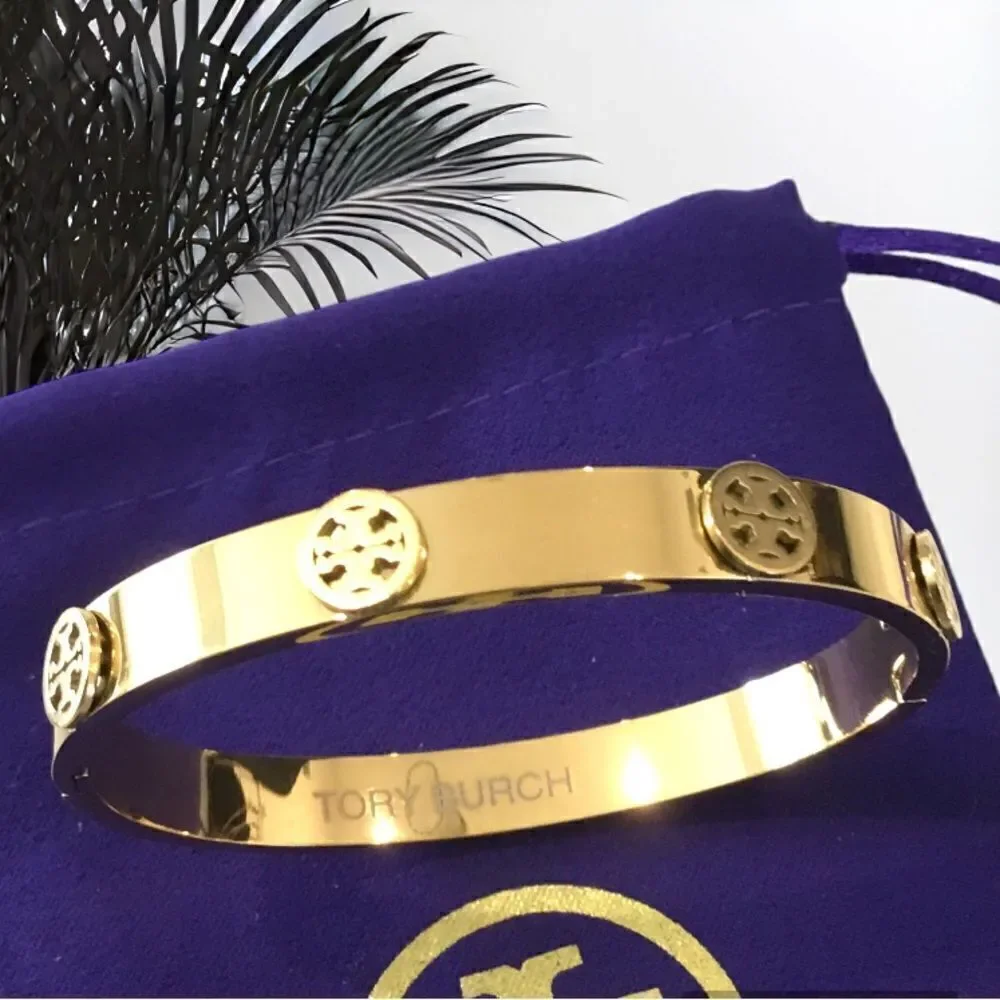 TORY BURCH STUDDED DOUBLE T LOGO BRACELET